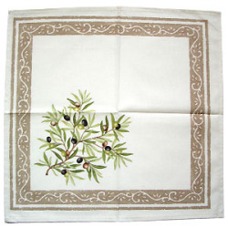 Provence print fabric tea towel (olives. white x beige)
